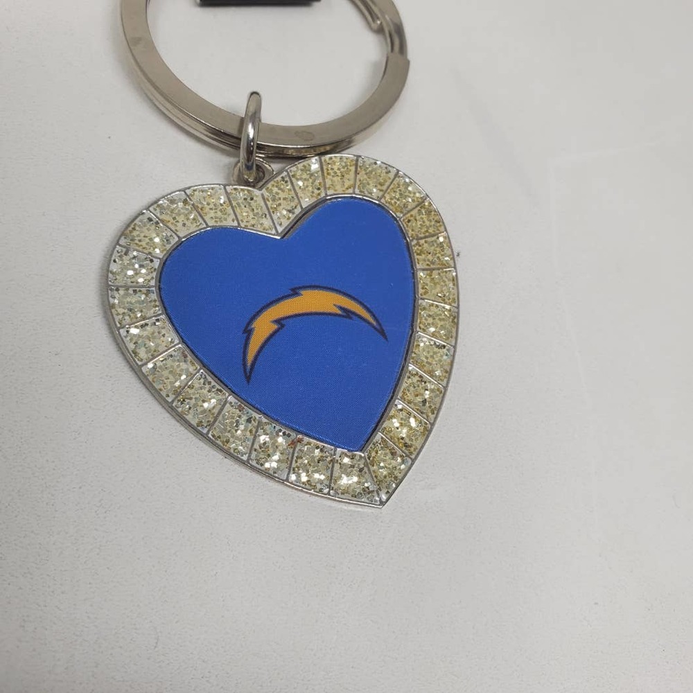 Rico Industries NFL Metal Rhinestone Heart Keychain - Los Angeles Chargers